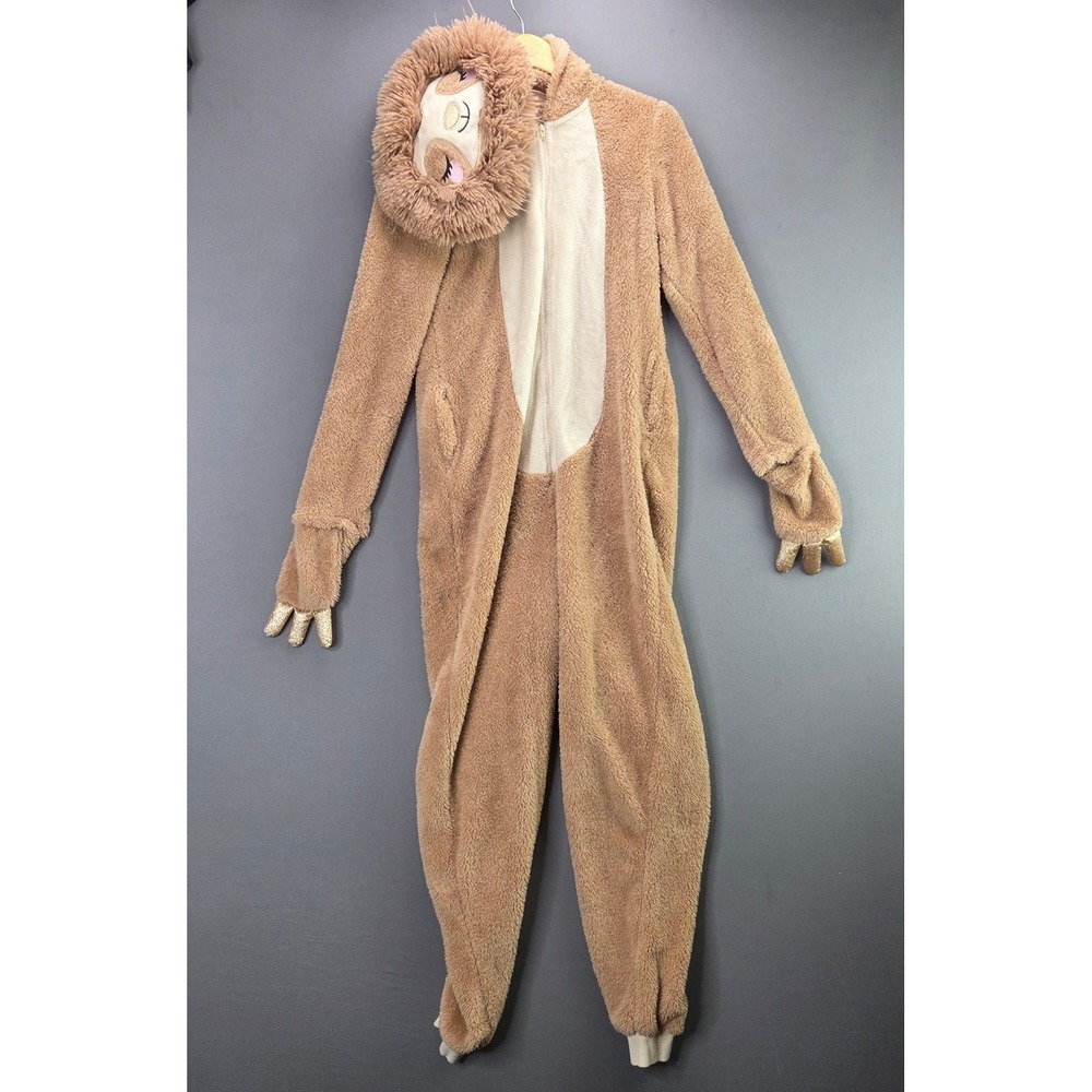 Way to Celebrate Sloth Costume Jumpsuit S 4-6 Brown Sherpa Fleece Zip Up Hooded
